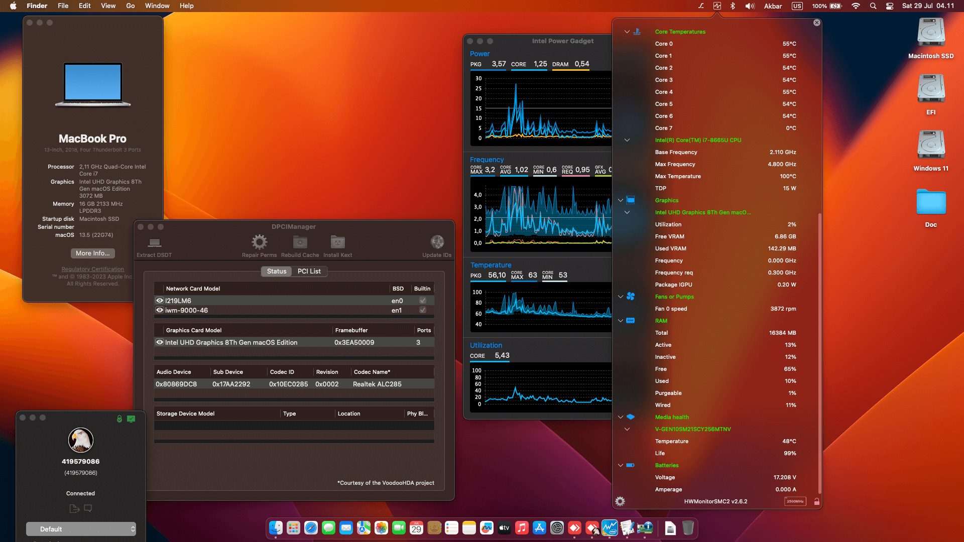 Success Hackintosh macOS Ventura 13.5 Build 22G74 in Lenovo Thinkpad X1 Carbon 7th Gen